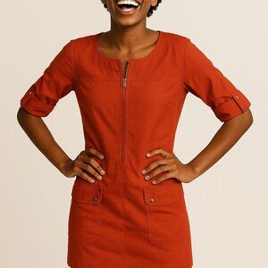 Sharagano 90s Size 6 Burnt Orange Fitted Pocket Midi Shirt Dress (No Belt)